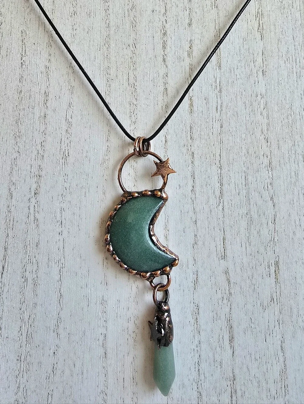 Green Aventurine Crescent Moon Pendant Necklace